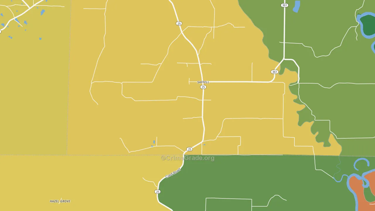 Saffell, AR Map of Burglary Rates