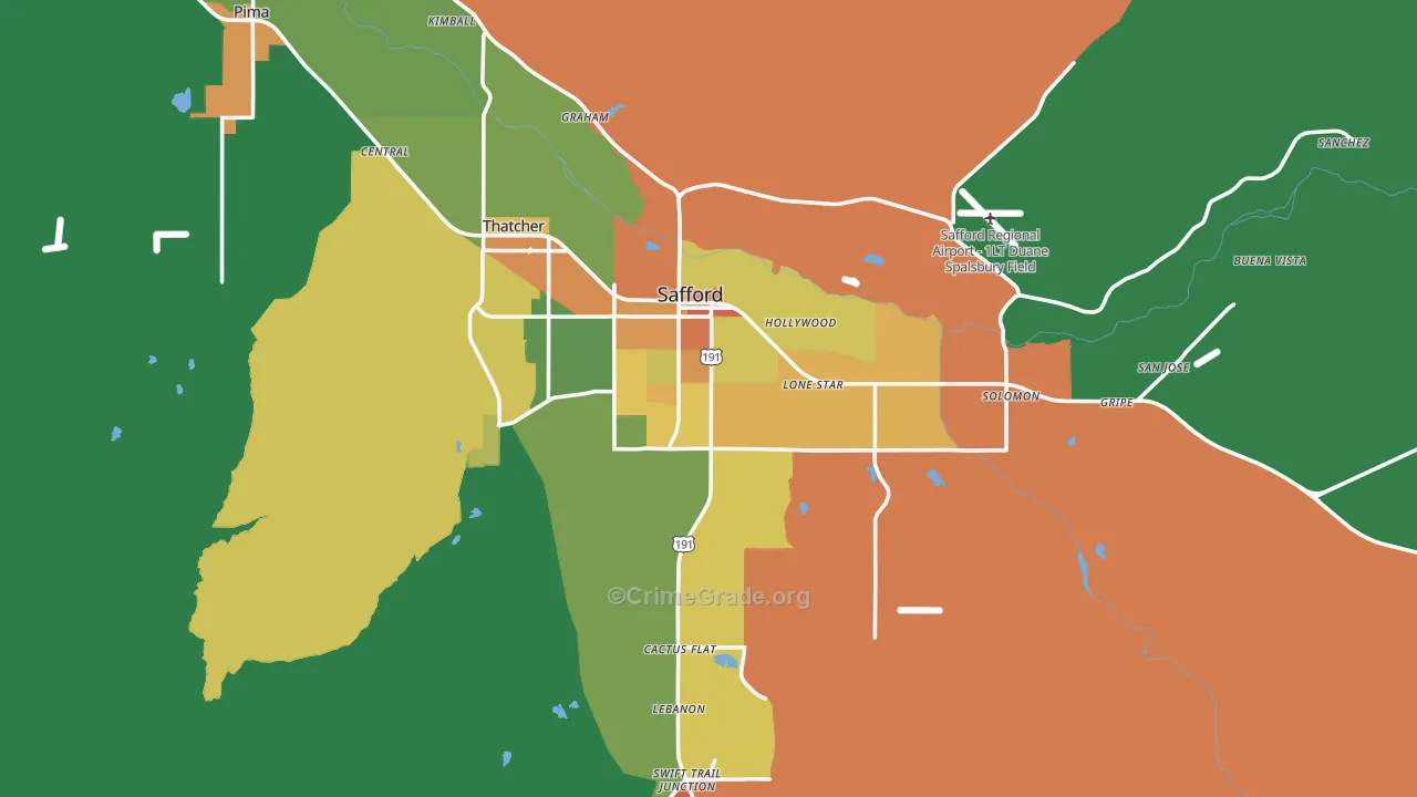 Safford, AZ Map of Burglary Rates