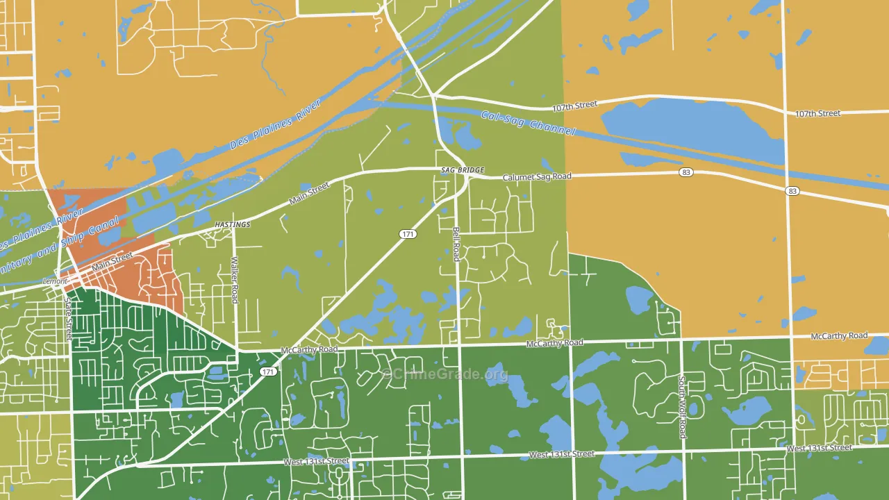 Sag Bridge, IL Map of Burglary Rates