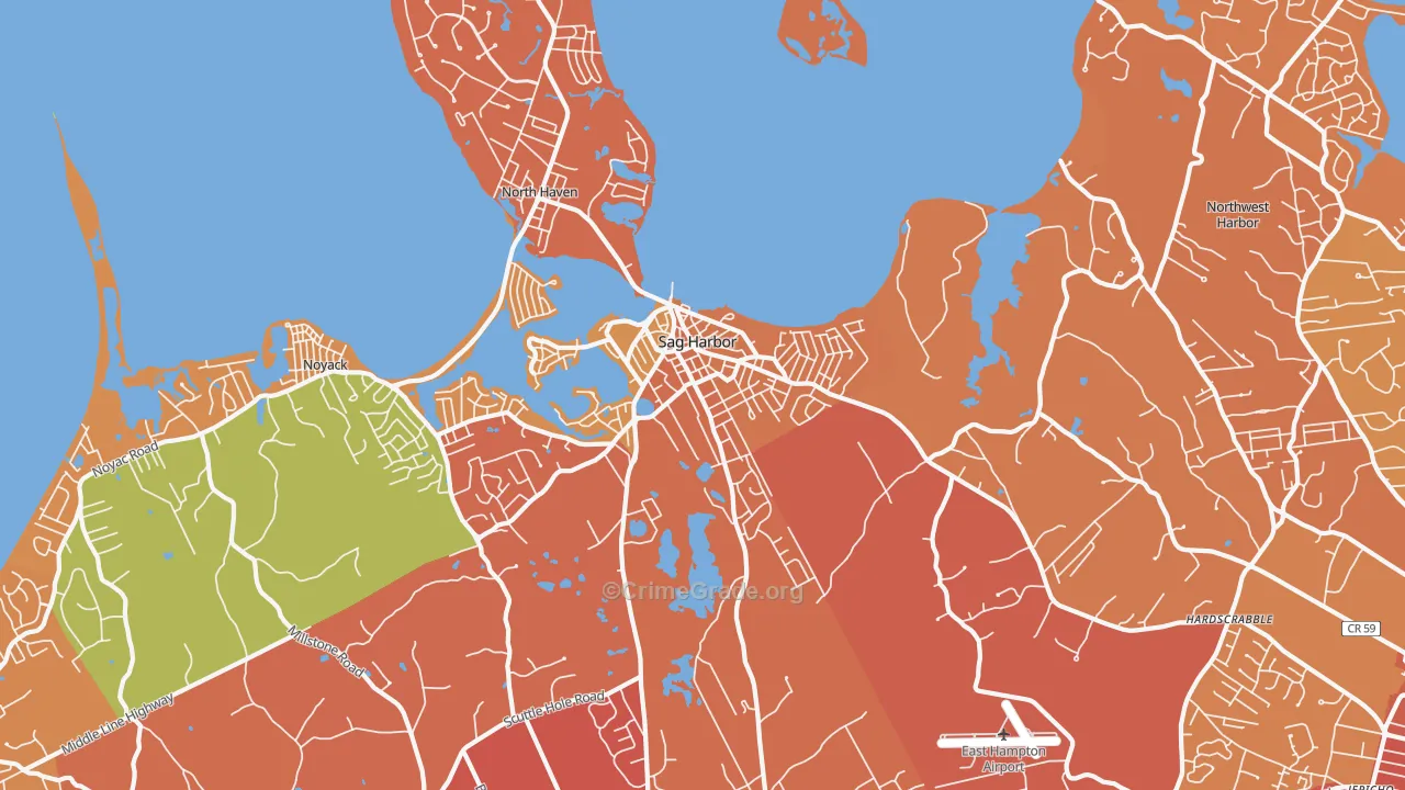 Sag Harbor, NY Map of Burglary Rates
