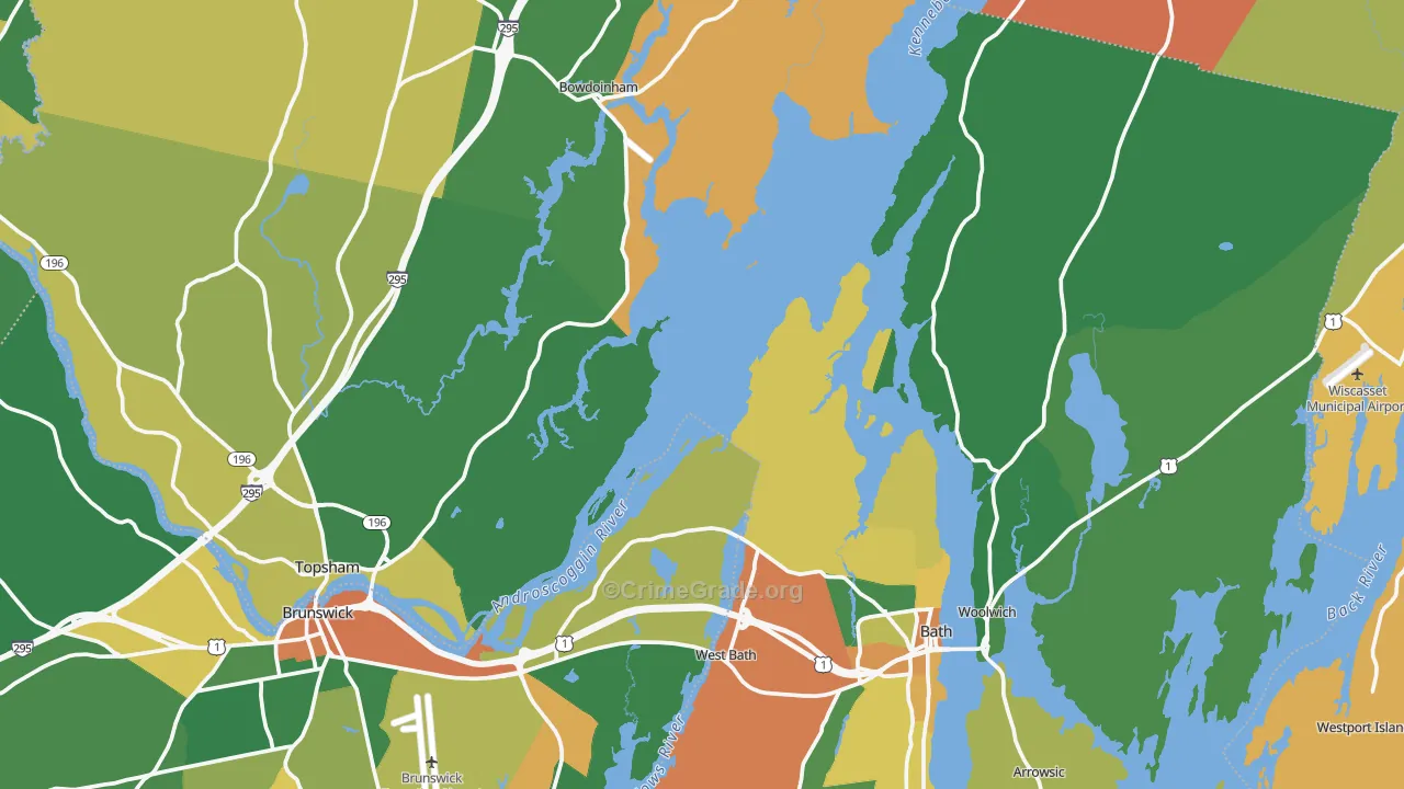 Sagadahoc County, ME Map of Burglary Rates