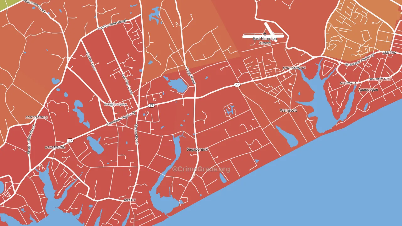 Sagaponack, NY Map of Burglary Rates