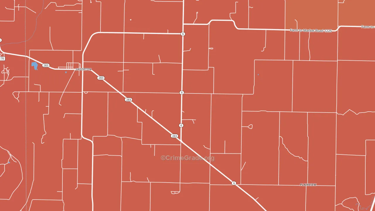 Sagerton, TX Map of Burglary Rates