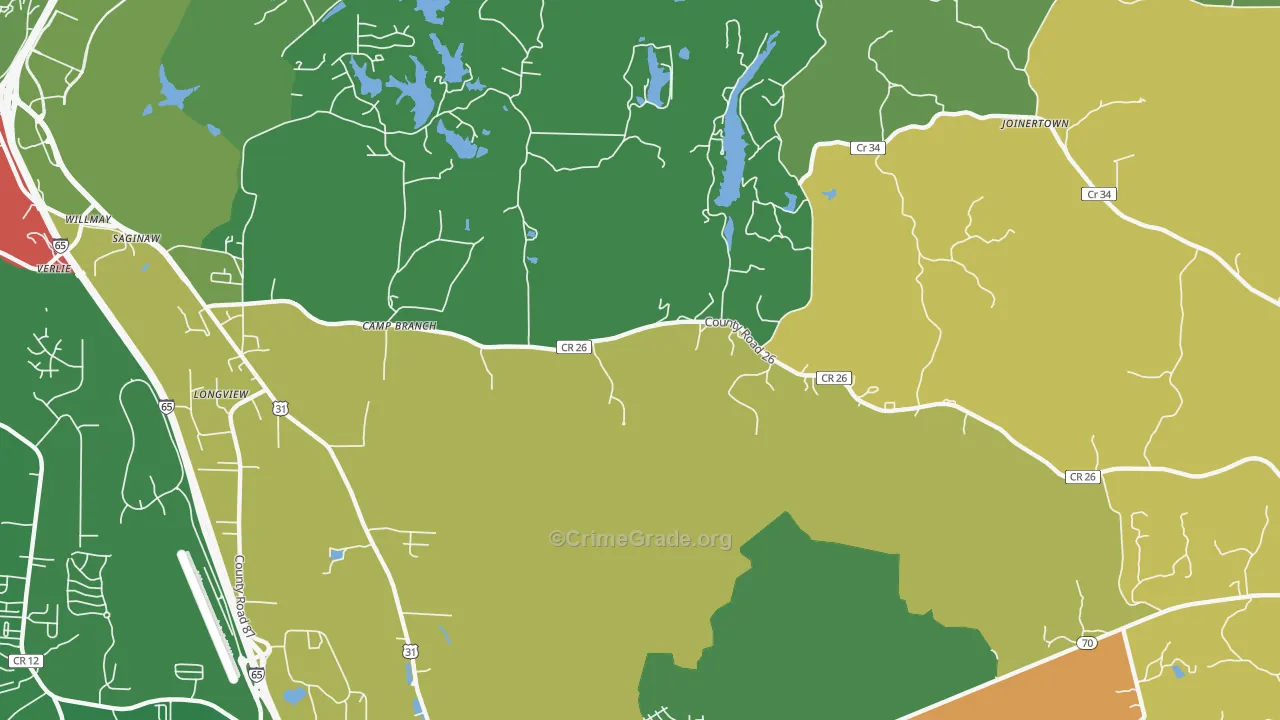 Saginaw, AL Map of Burglary Rates