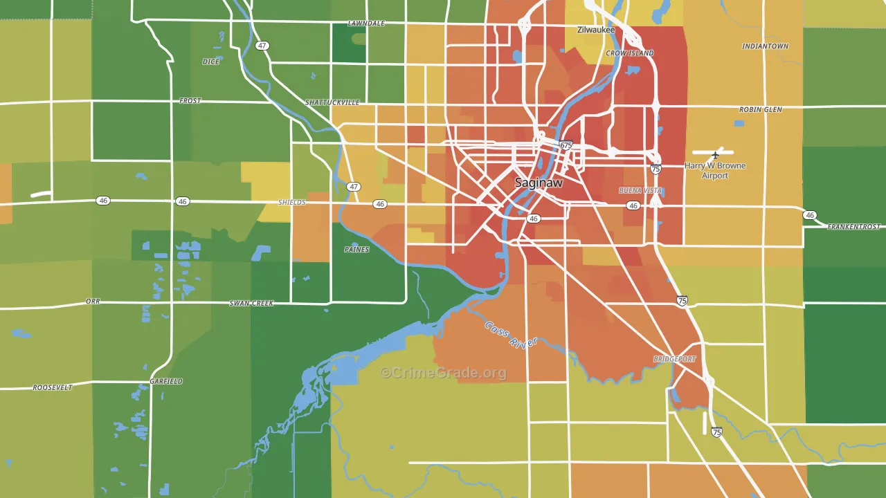 Saginaw County, MI Map of Burglary Rates