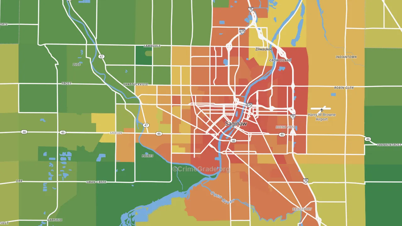 Saginaw, MI Map of Burglary Rates