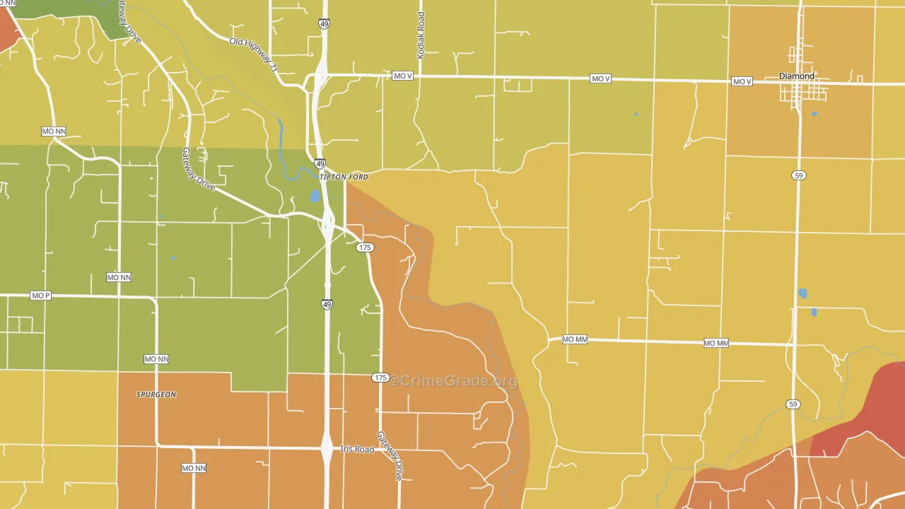 Saginaw, MO Map of Burglary Rates
