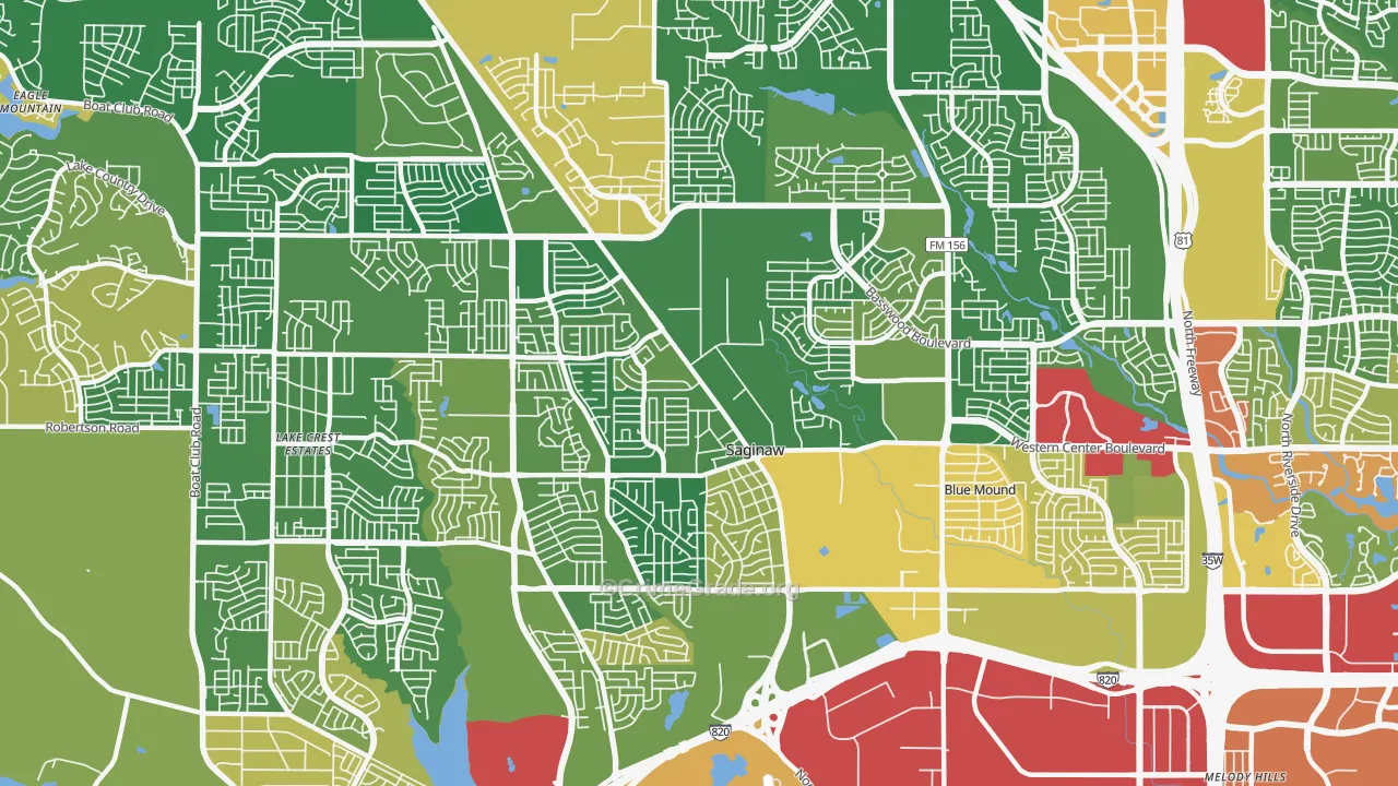 Saginaw, TX Map of Burglary Rates