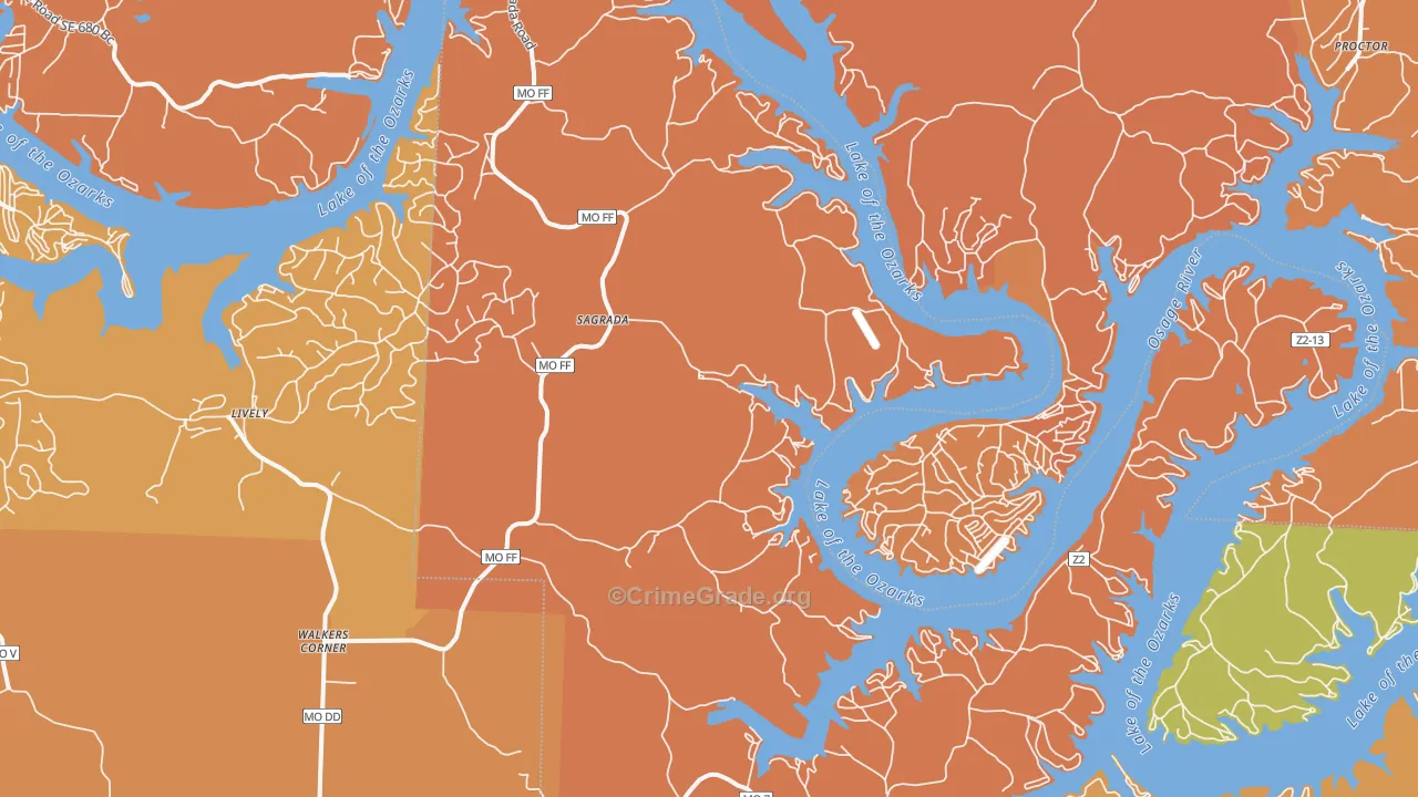 Sagrada, MO Map of Burglary Rates