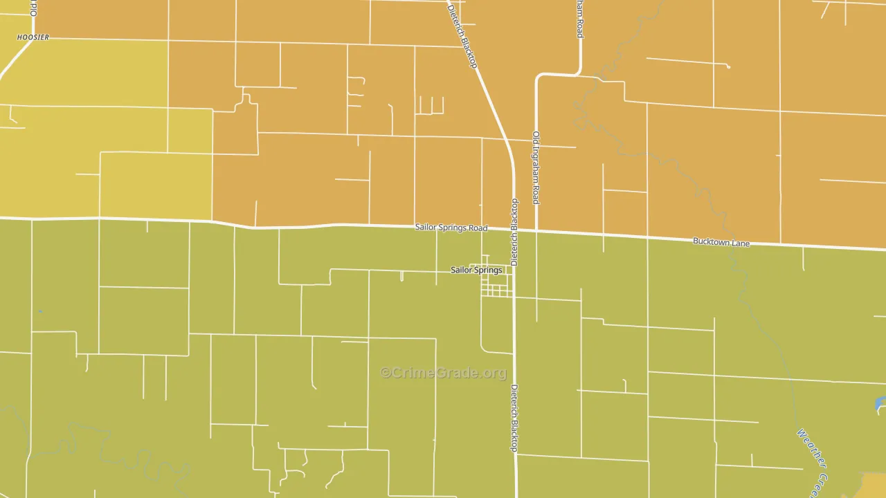 Sailor Springs, IL Map of Burglary Rates