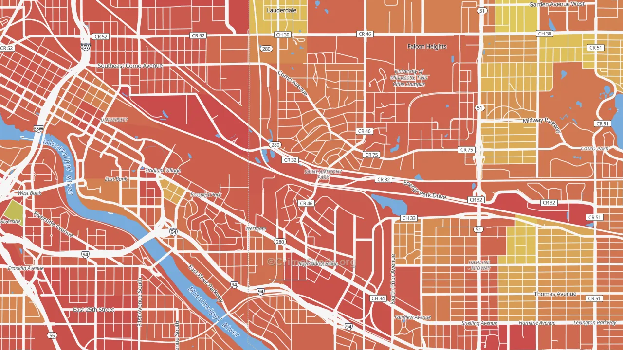 Saint Anthony, St. Paul, MN Map of Burglary Rates