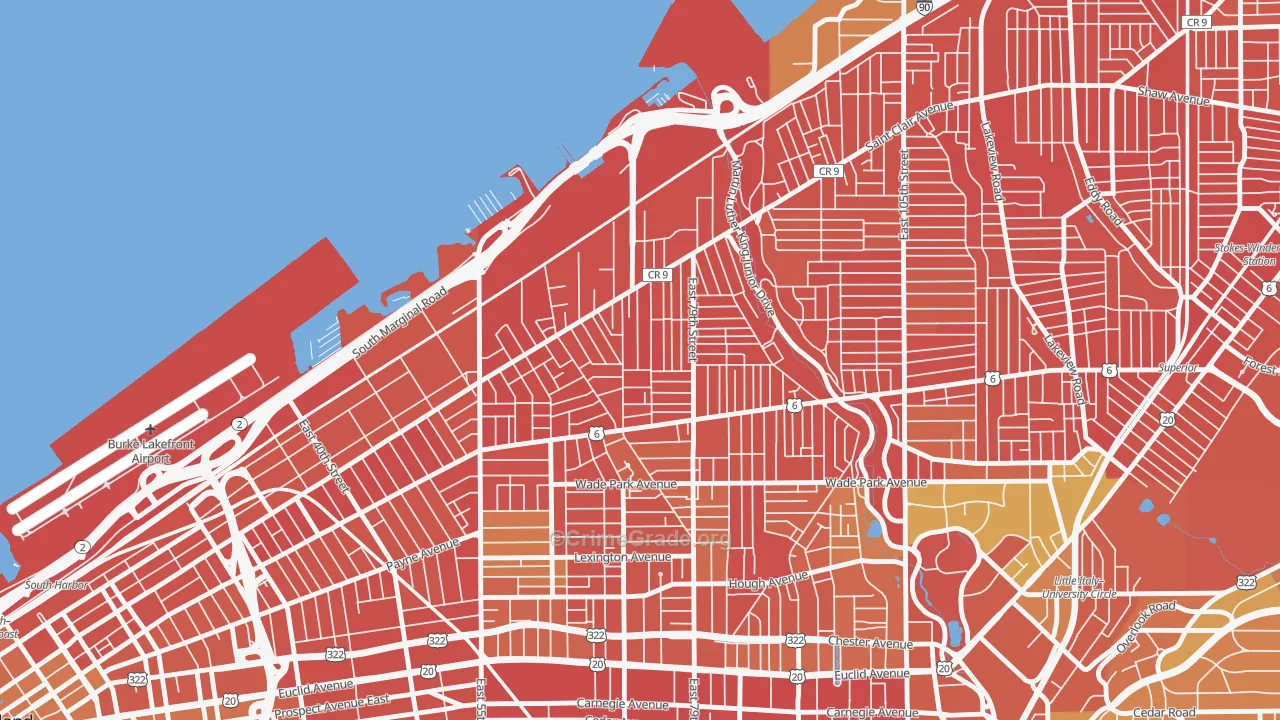 Saint Claire-Superior, Cleveland, OH Map of Burglary Rates