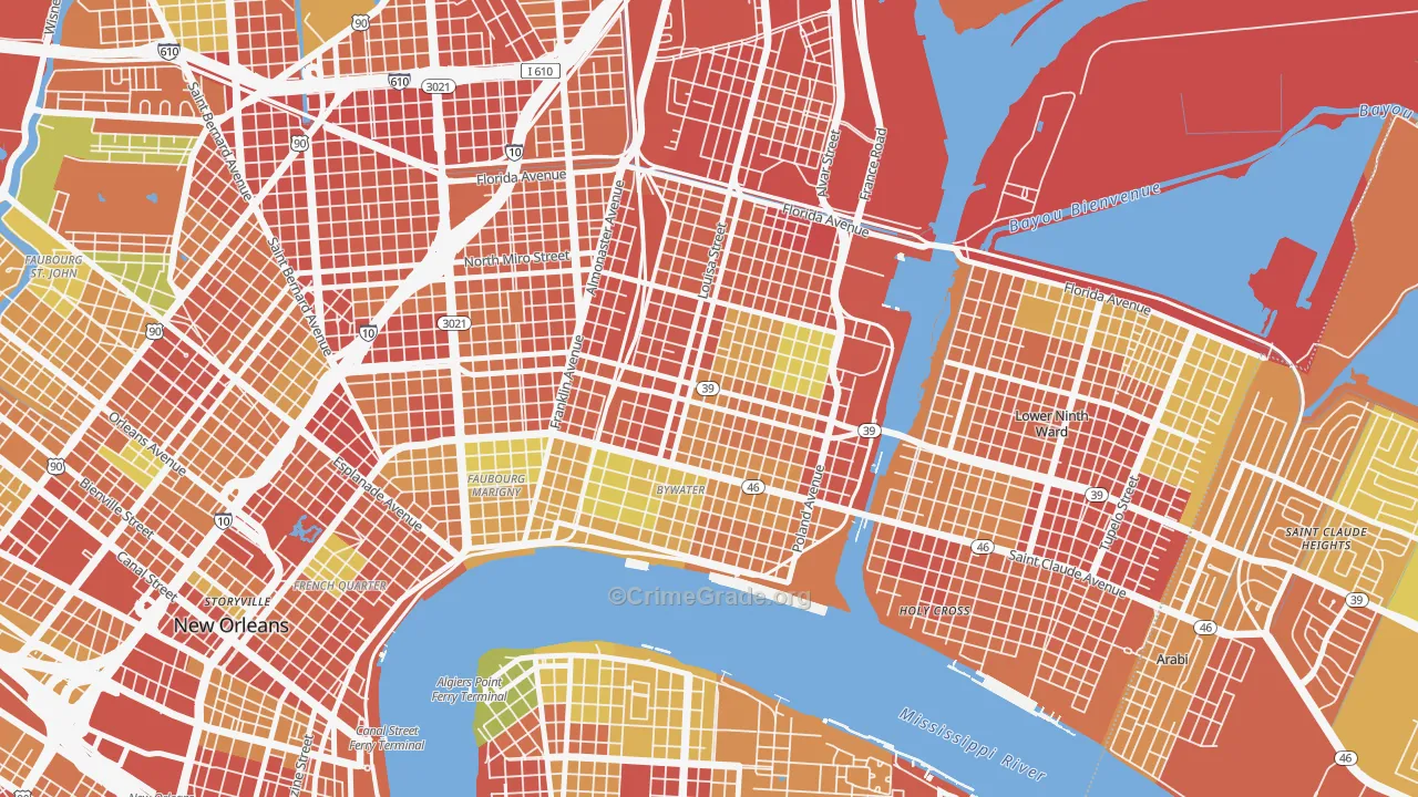 Saint Claude, New Orleans, LA Map of Burglary Rates