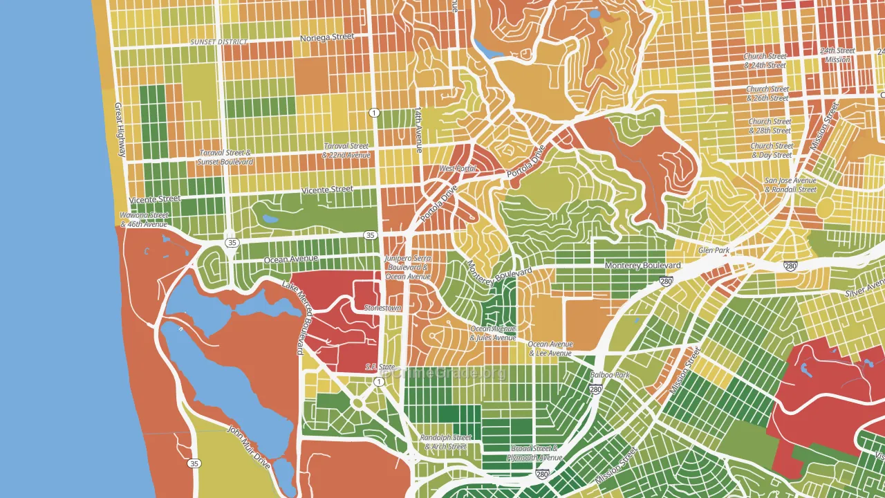 Saint Francis Wood, San Francisco, CA Map of Burglary Rates