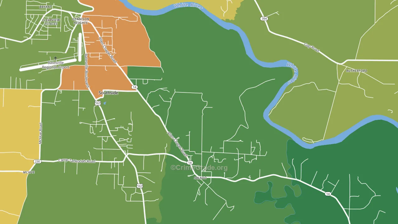 Salado, AR Map of Burglary Rates