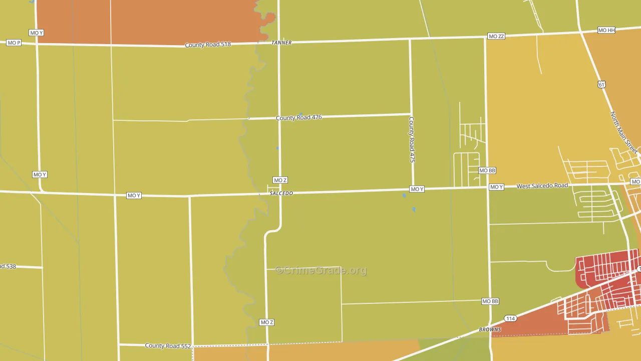 Salcedo, MO Map of Burglary Rates