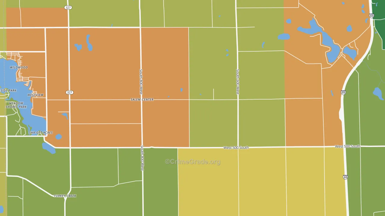 Salem Center, IN Map of Burglary Rates