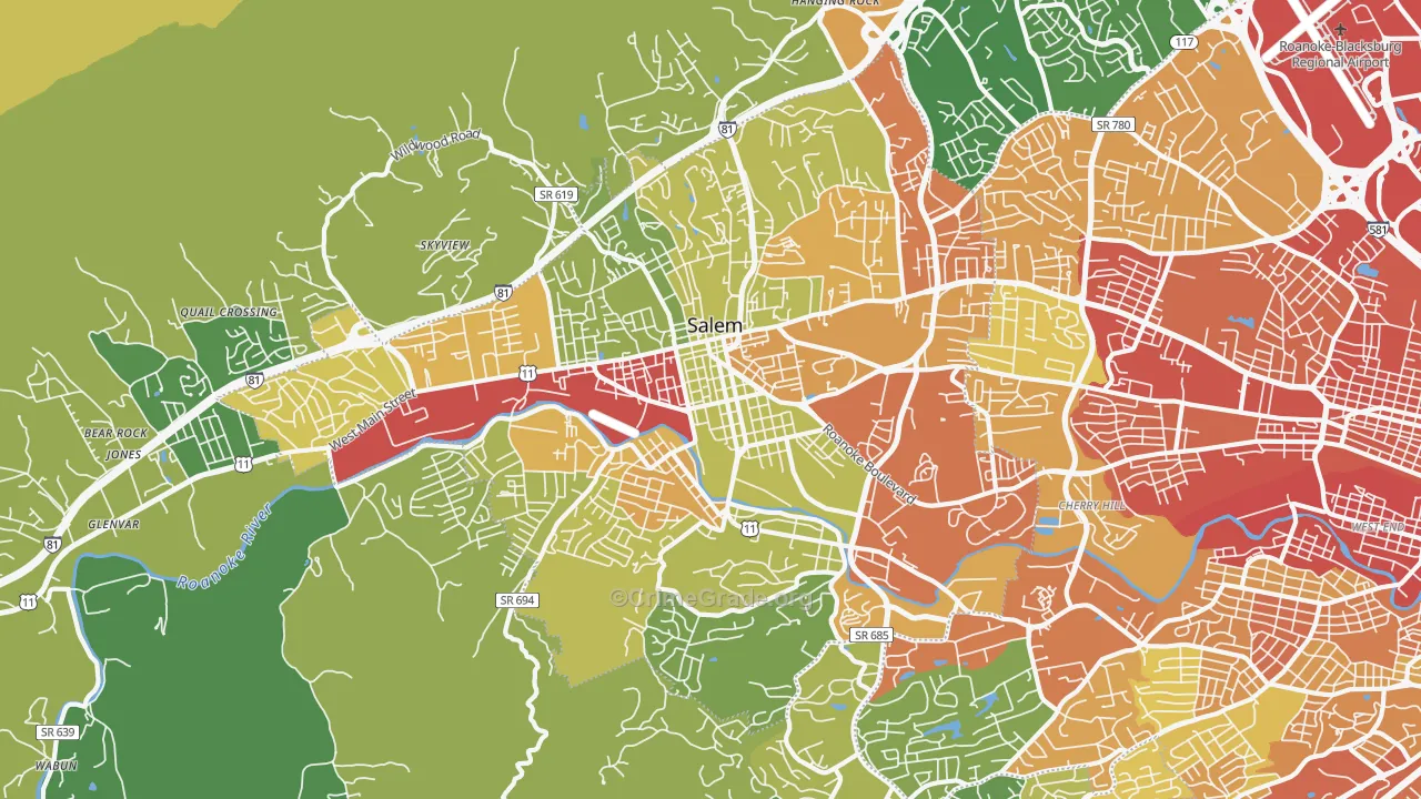 Salem City, VA Map of Burglary Rates