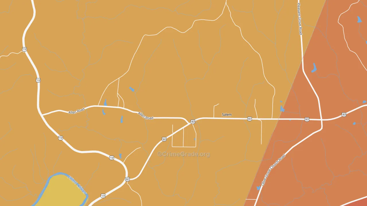 Salem, GA Map of Burglary Rates