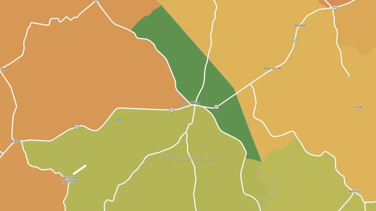Salem, KY Map of Burglary Rates
