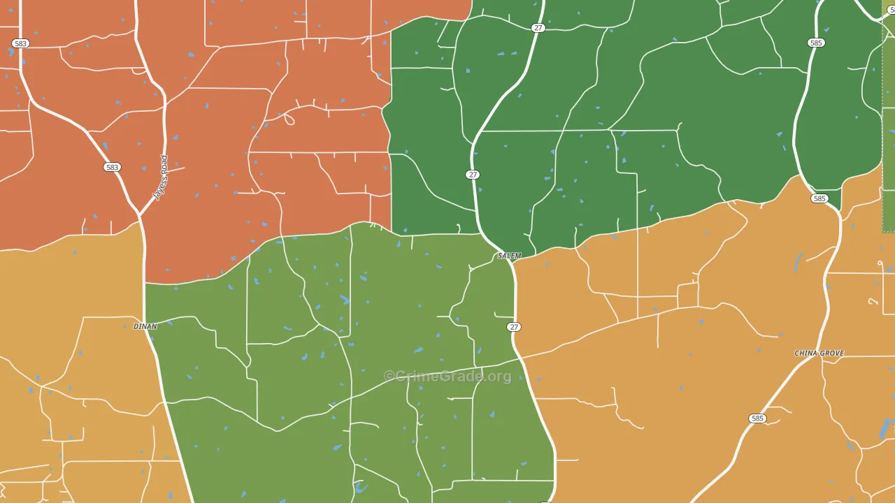 Salem, MS Map of Burglary Rates