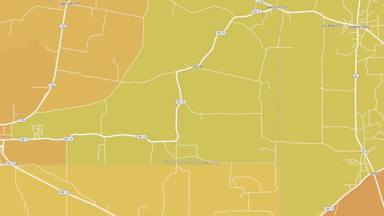 Salem, TX Map of Burglary Rates