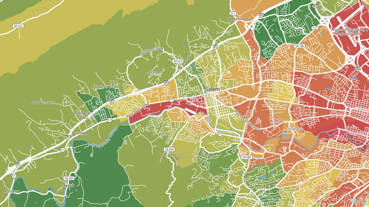 Salem, VA Map of Burglary Rates