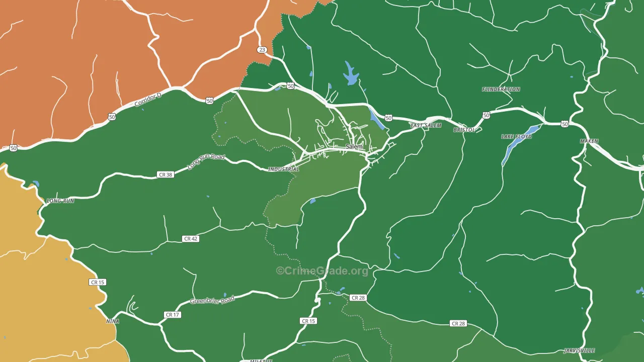 Salem, WV Map of Burglary Rates