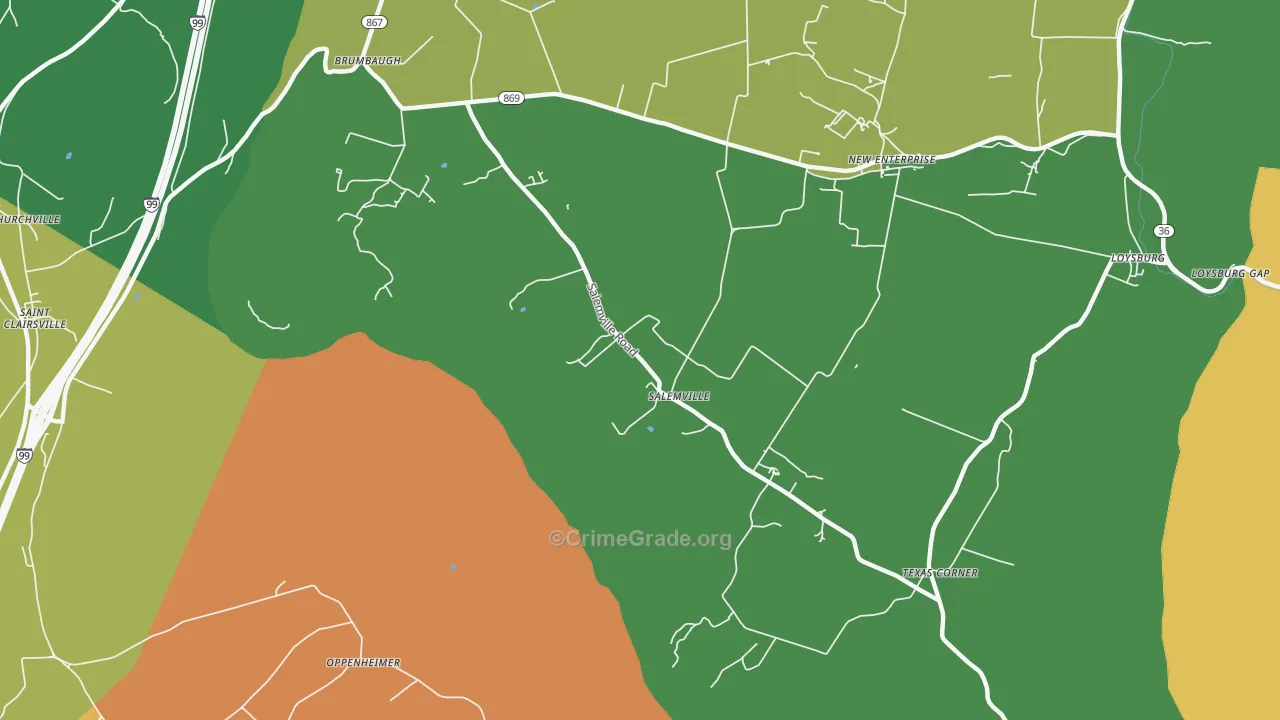 Salemville, PA Map of Burglary Rates