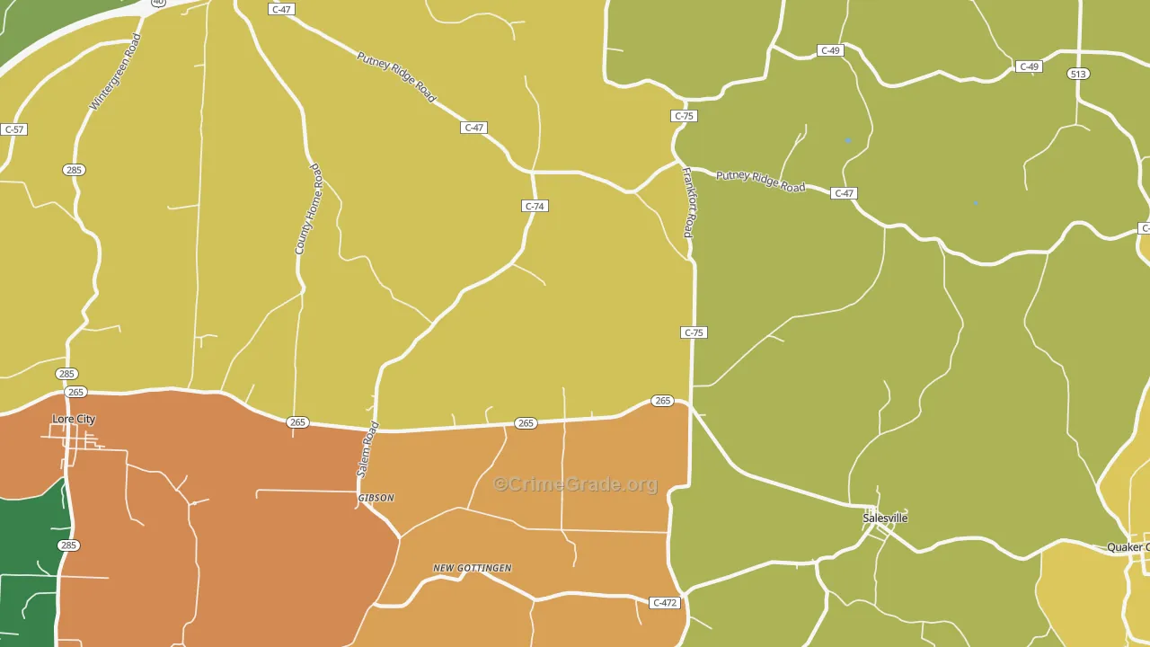 Salesville, OH Map of Burglary Rates