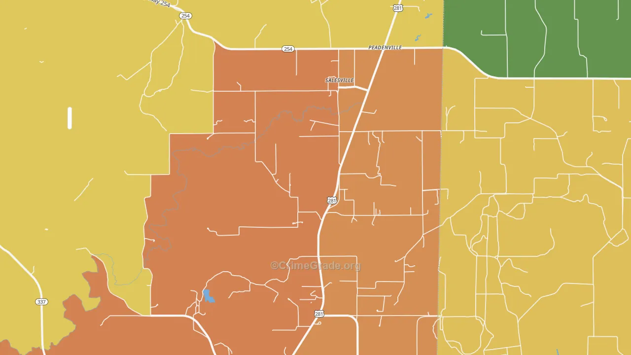 Salesville, TX Map of Burglary Rates