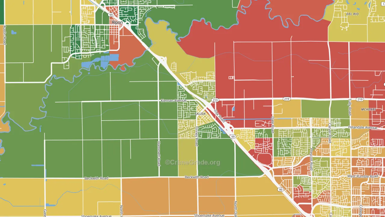 Salida, CA Map of Burglary Rates