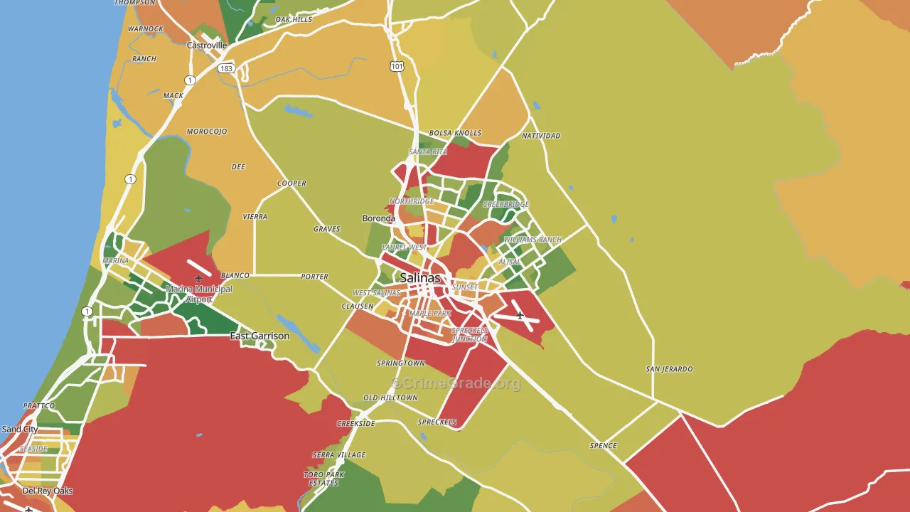 Salinas, CA Map of Burglary Rates