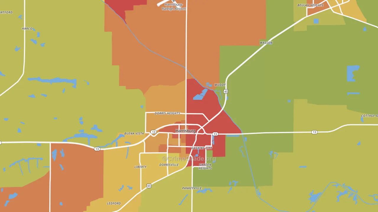 Saline County, IL Map of Burglary Rates