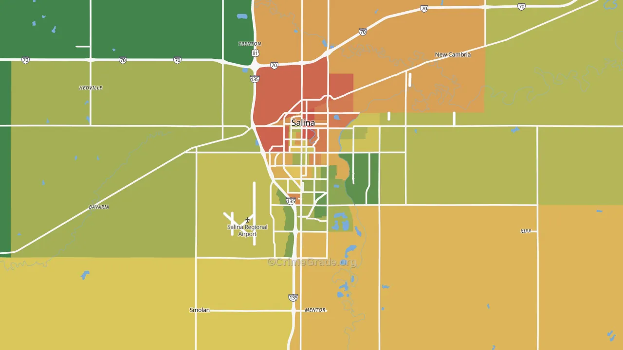 Saline County, KS Map of Burglary Rates