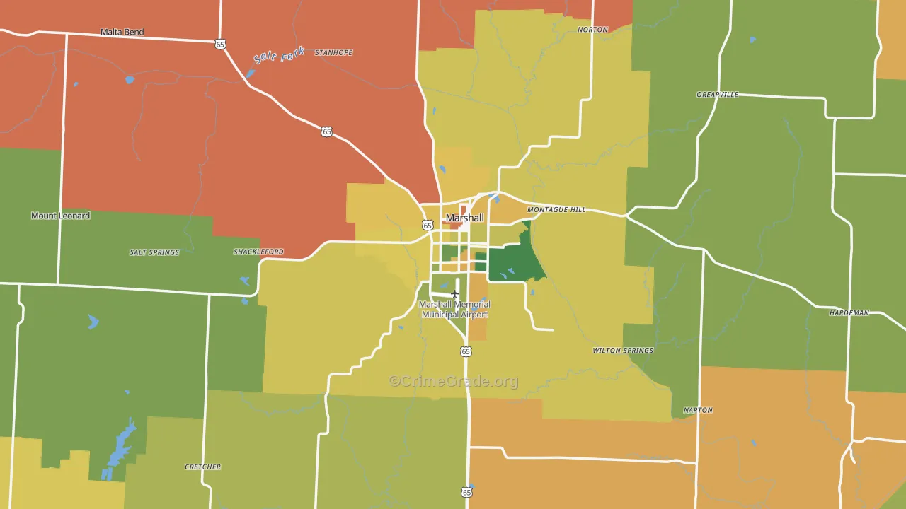 Saline County, MO Map of Burglary Rates