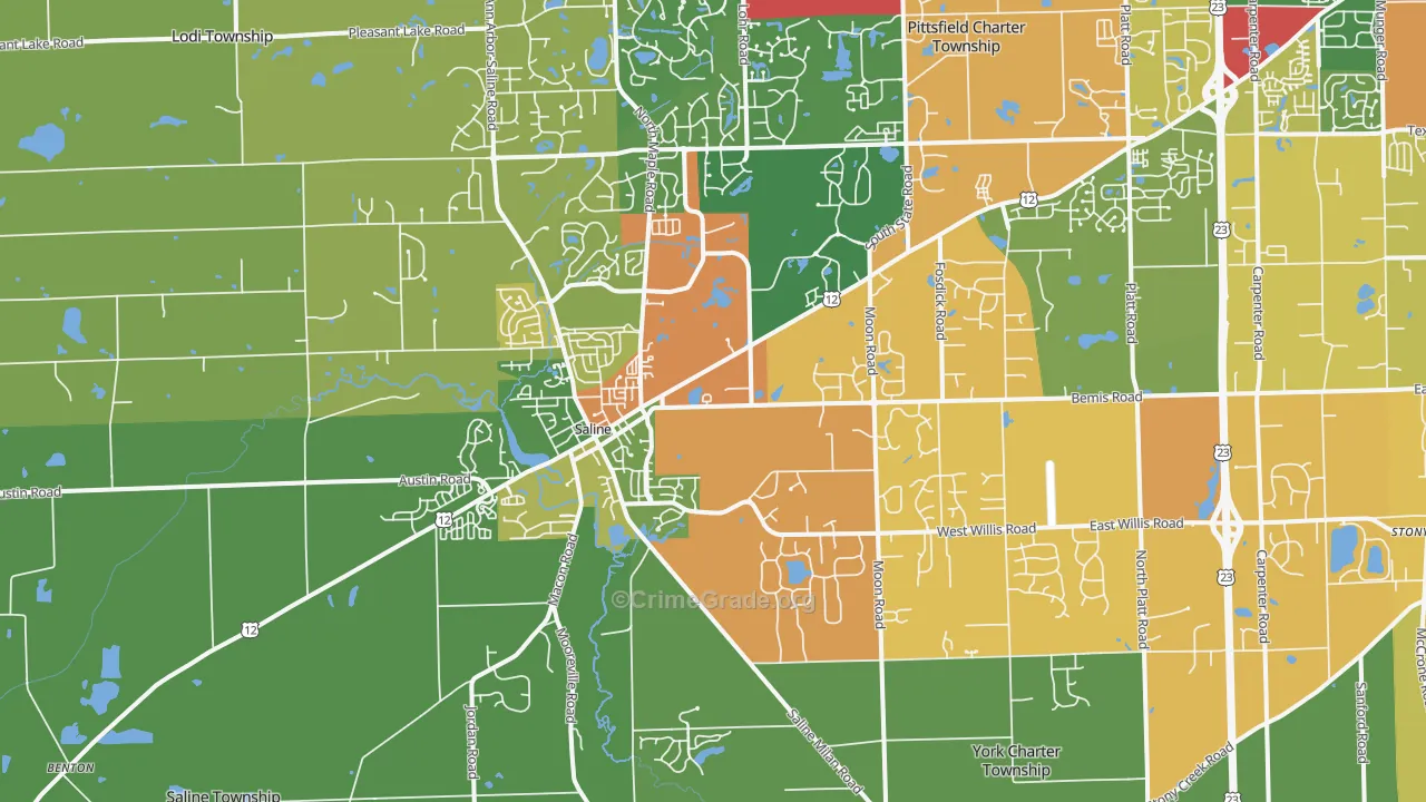 Saline, MI Map of Burglary Rates