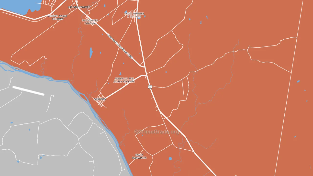 Salineno, TX Map of Burglary Rates