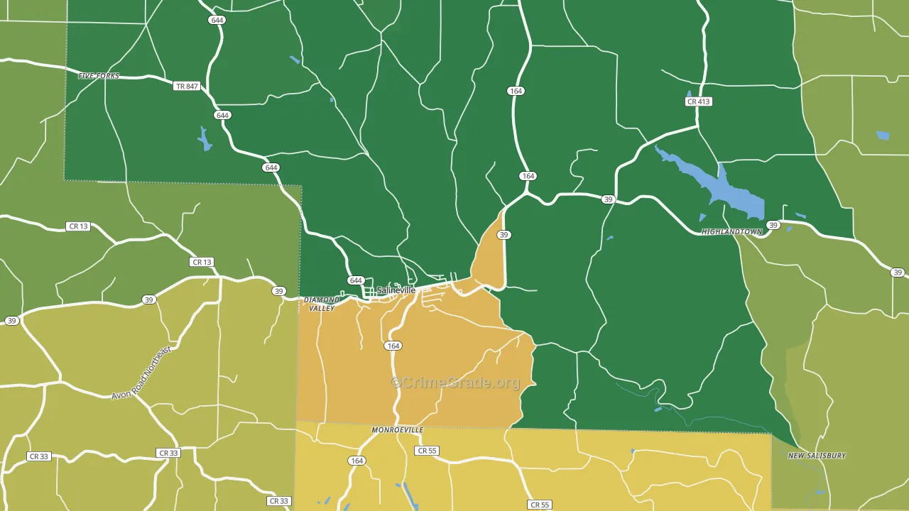 Salineville, OH Map of Burglary Rates