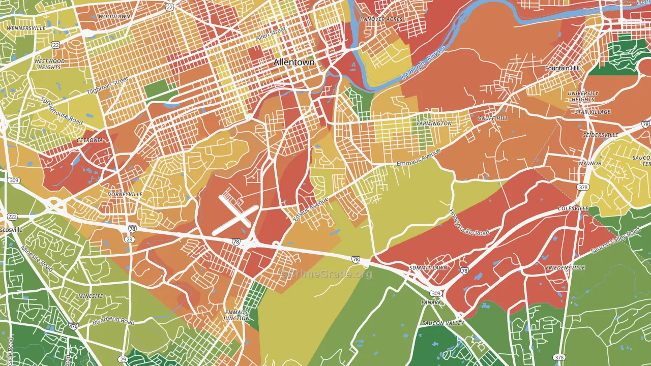 salisbury, Allentown, PA Map of Burglary Rates