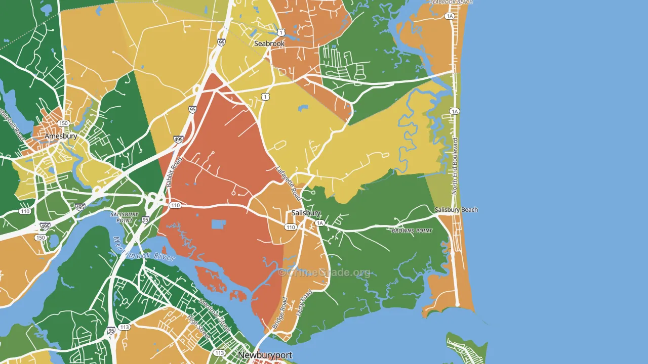 Salisbury, MA Map of Burglary Rates