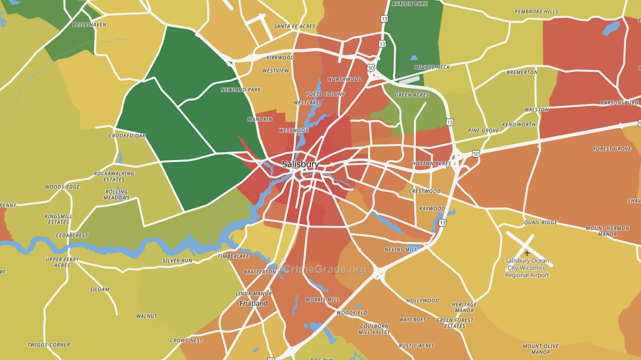 Salisbury, MD Map of Burglary Rates