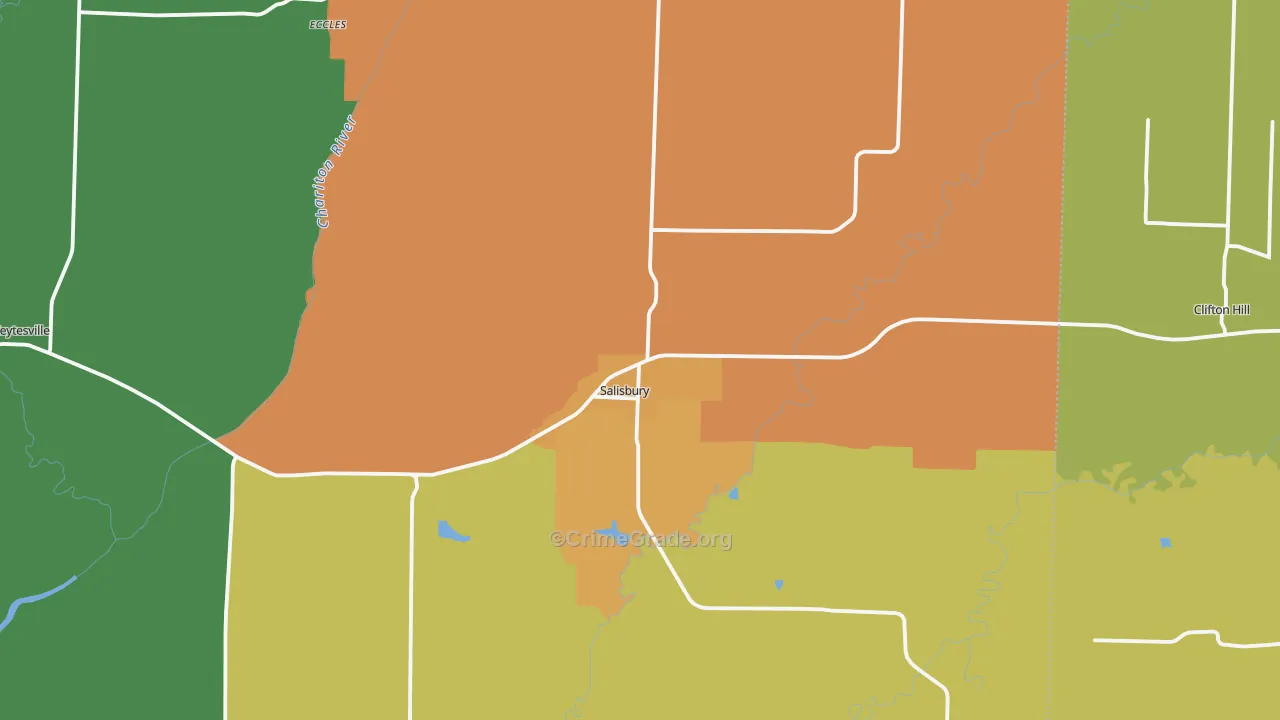 Salisbury, MO Map of Burglary Rates