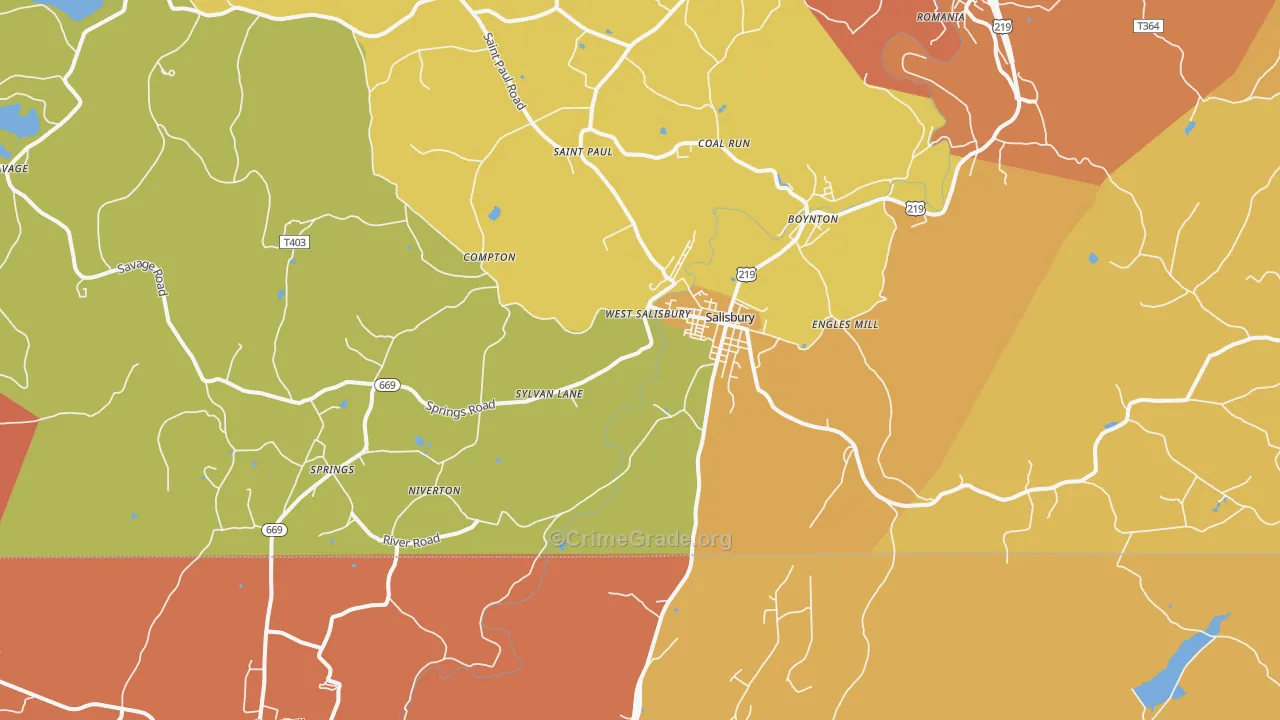 Salisbury, PA Map of Burglary Rates
