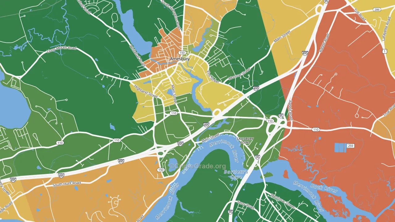 Salisbury Point, Amesbury Town, MA Map of Burglary Rates