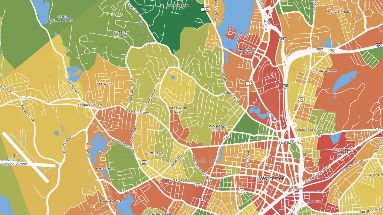 Salisbury Street, Worcester, MA Map of Burglary Rates