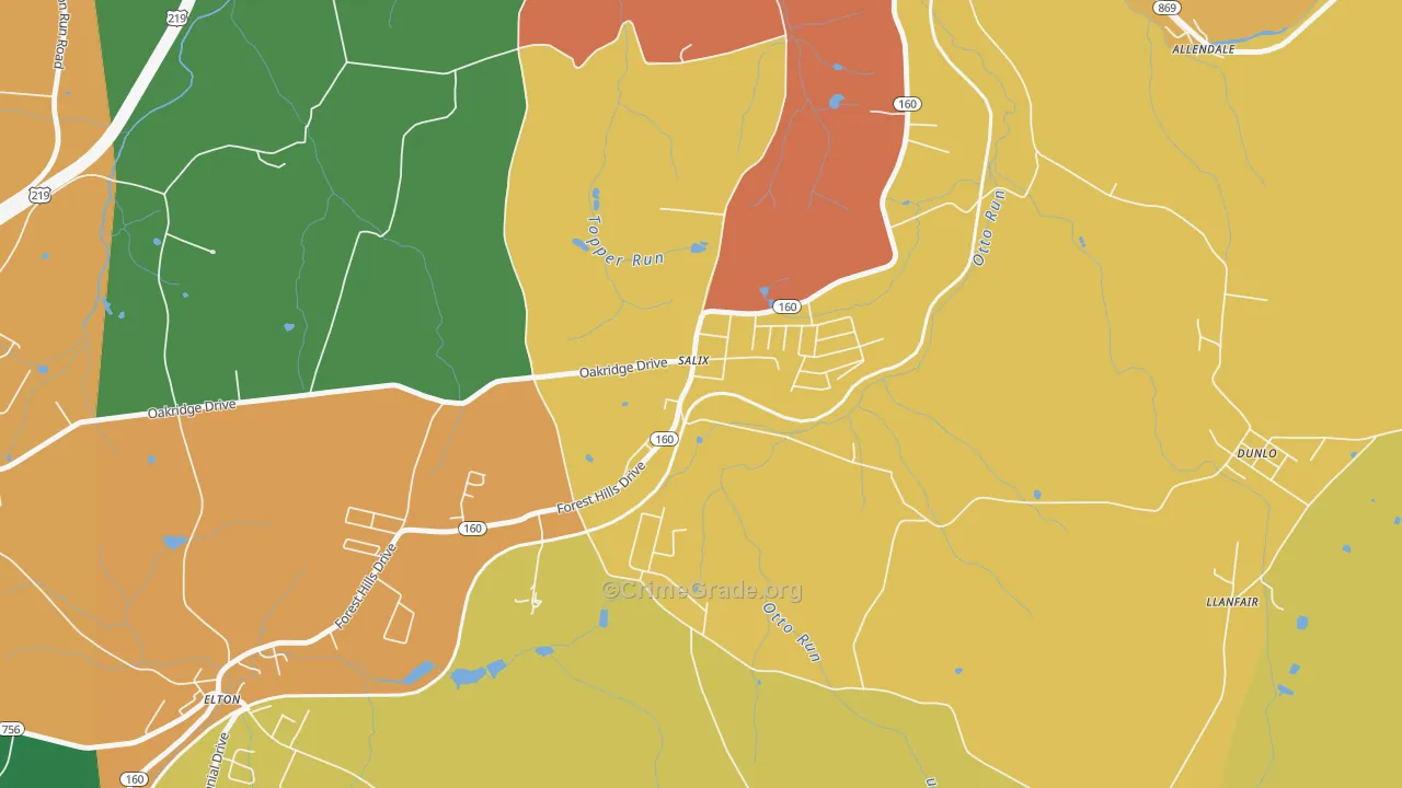 Salix, PA Map of Burglary Rates
