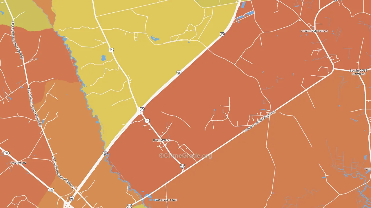 Salkehatchie, SC Map of Burglary Rates