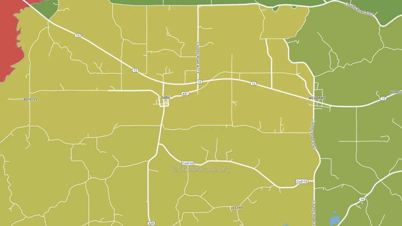 Sallis, MS Map of Burglary Rates