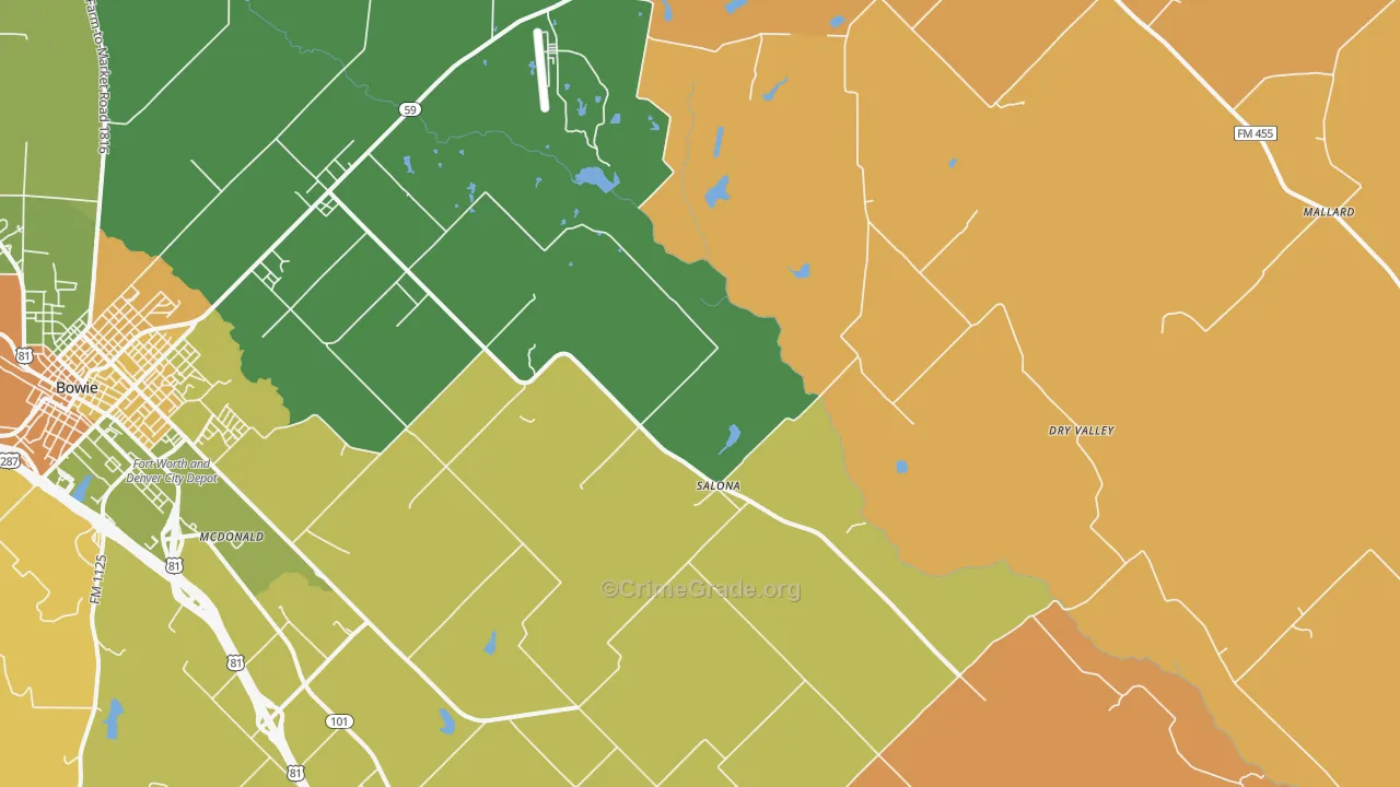 Salona, TX Map of Burglary Rates